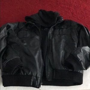 Faux leather men’s jacket with hood